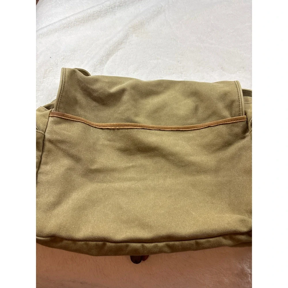 LL Bean Canvas Leather Field Messenger Bag Khaki Tan Satchel Crossbody SJD